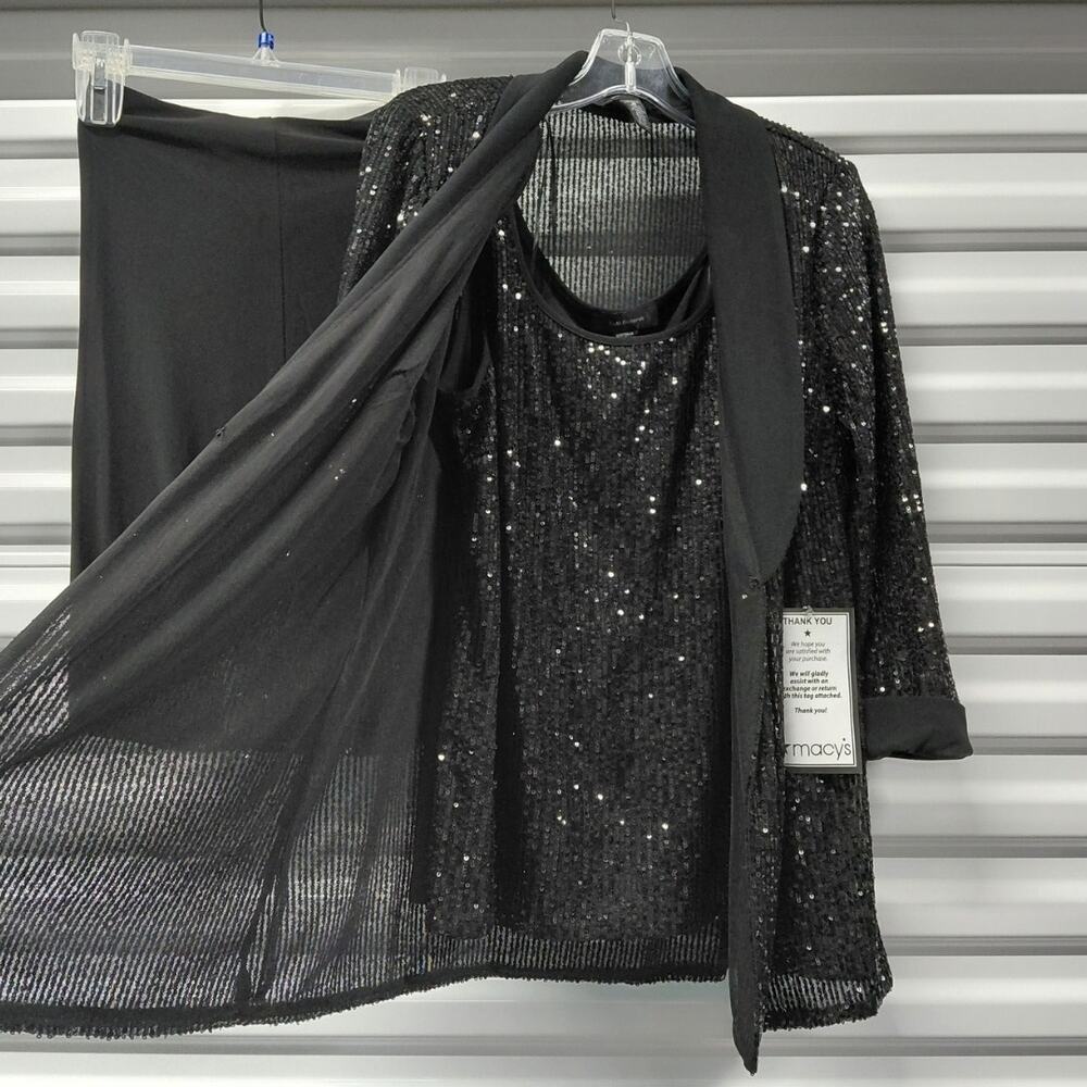 Womens Sequin Pant Suit Sz 10/12 Black Formal Evening Cocktail Party Set R & M - Picture 9 of 11